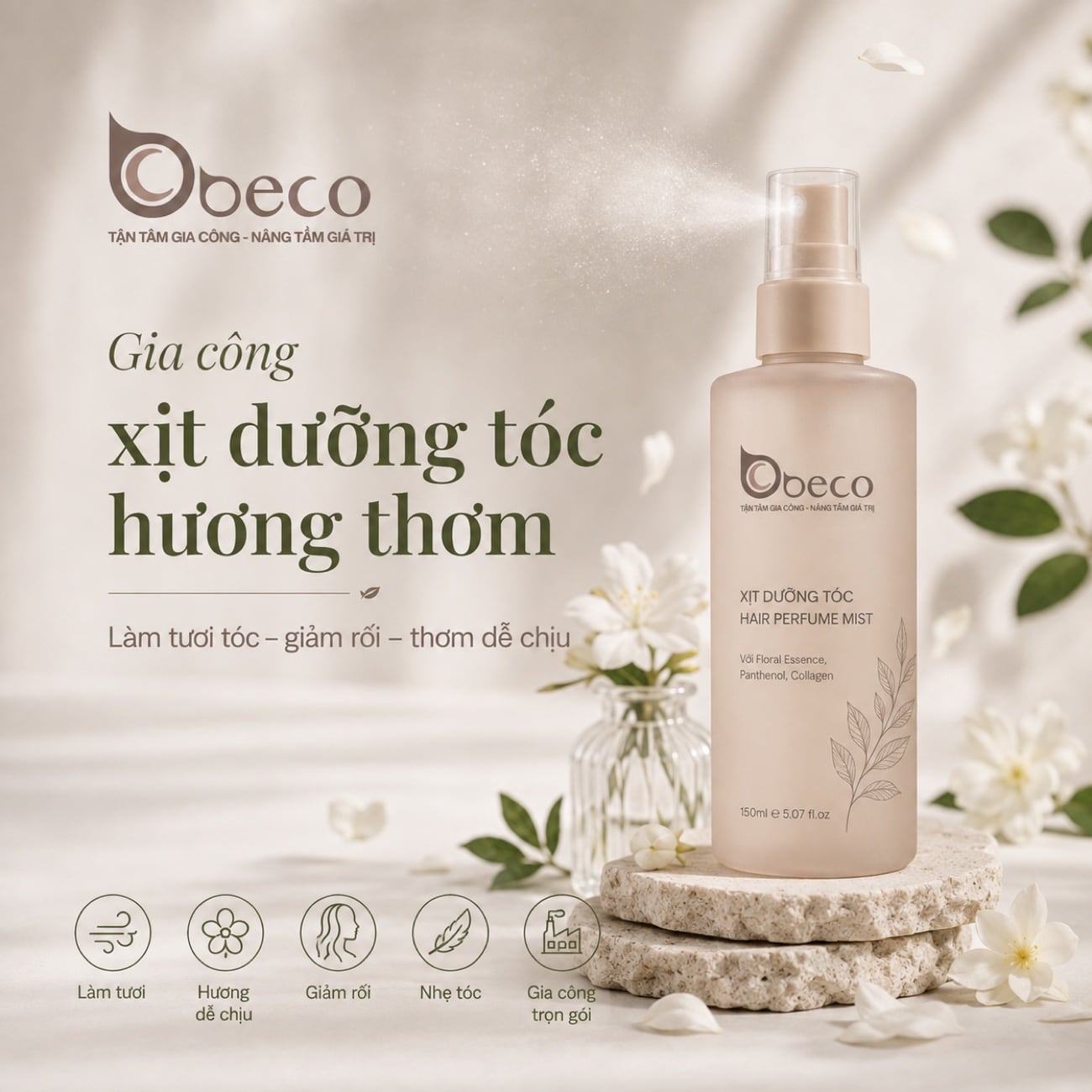 Xịt dưỡng tóc hương thơm do BECO gia công