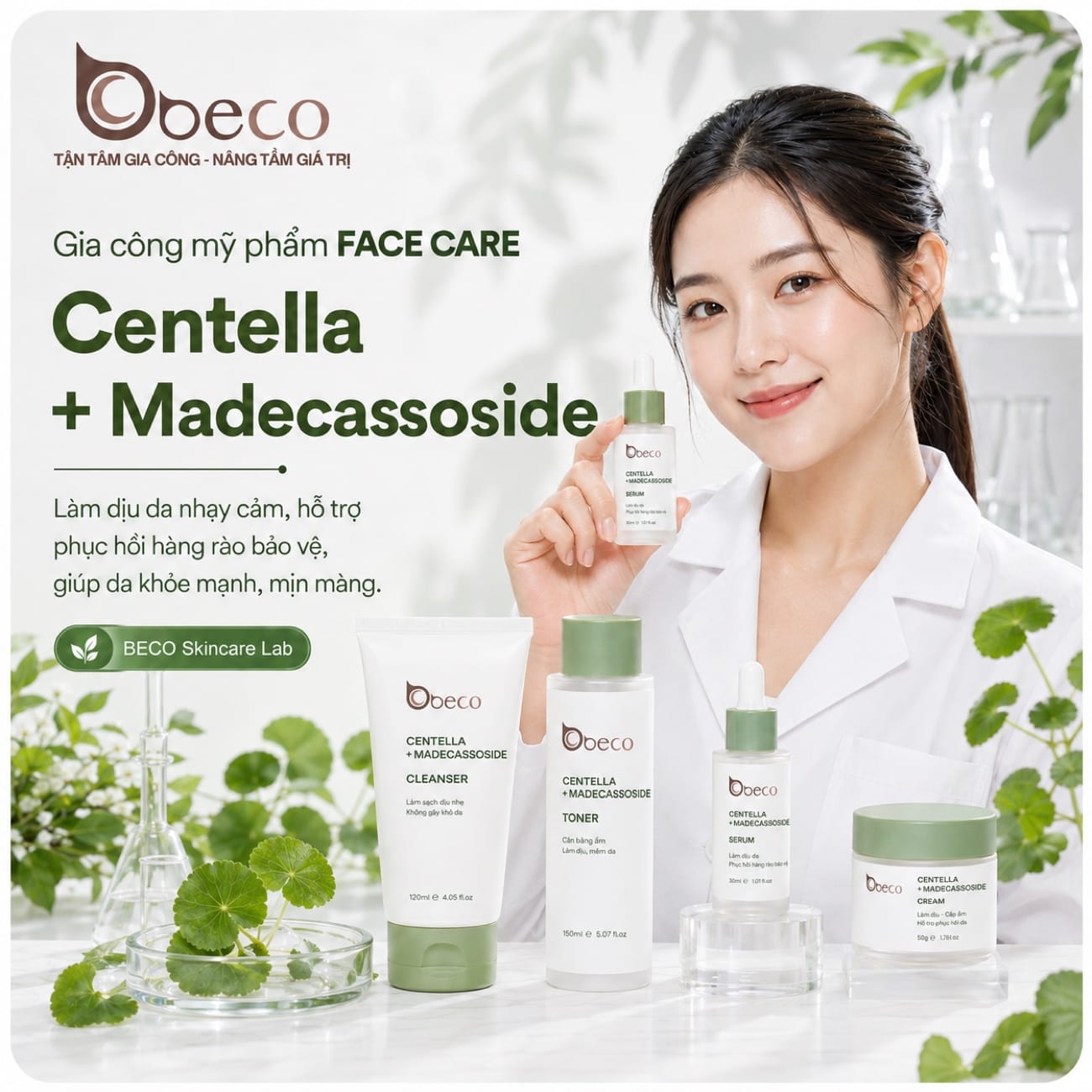 Bộ sản phẩm làm dịu dòng Centella + Madecassoside do BECO gia công