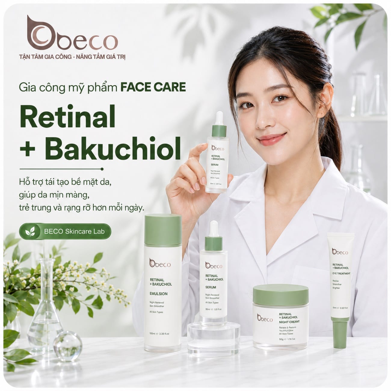 Bộ sản phẩm dòng Retinal + Bakuchiol do BECO gia công