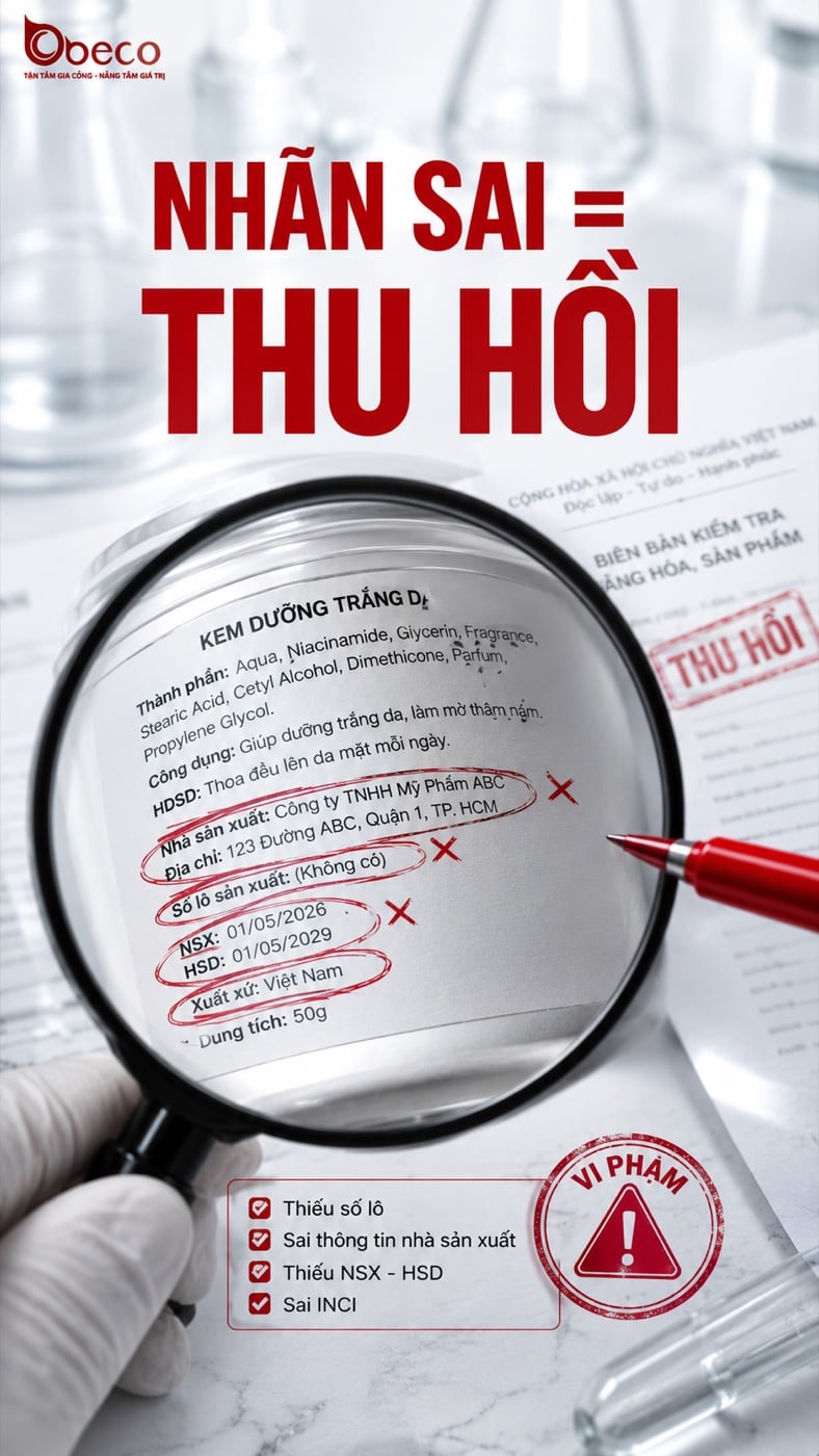 Poster BECO cảnh báo bốn lỗi nhãn mỹ phẩm dẫn tới thu hồi