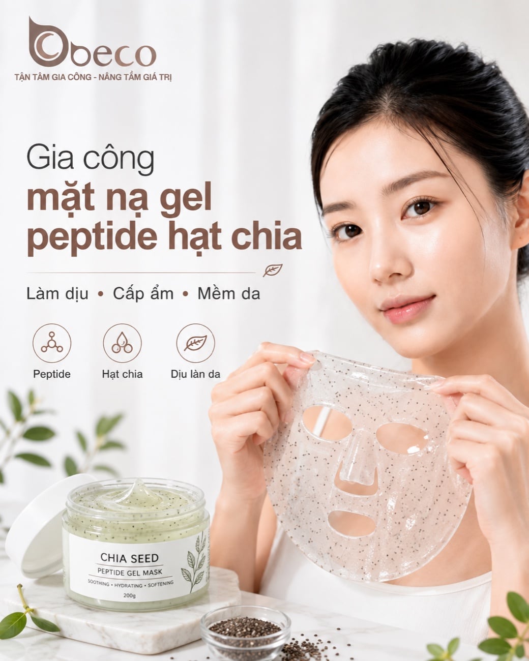 Mặt nạ gel peptide hạt chia do BECO gia công