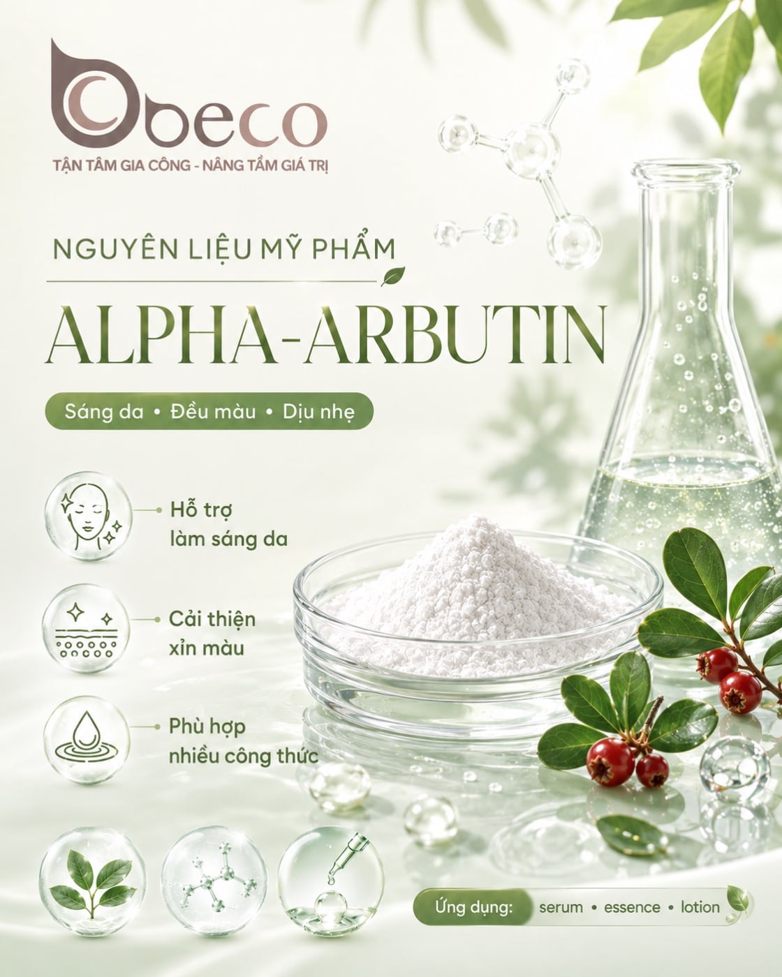 Nguyên liệu Alpha-Arbutin trong danh mục nguyên liệu của BECO