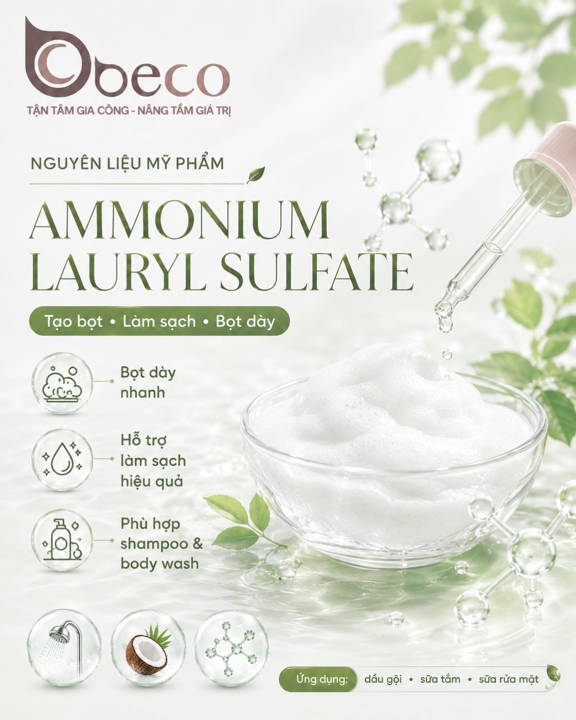 Nguyên liệu Ammonium Lauryl Sulfate trong danh mục nguyên liệu của BECO