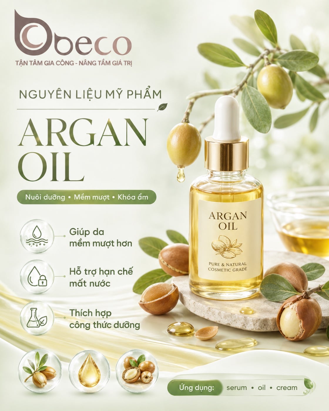 Thẻ Argan Oil — thẻ bản hai trong bộ bảng so sánh dầu nền của BECO