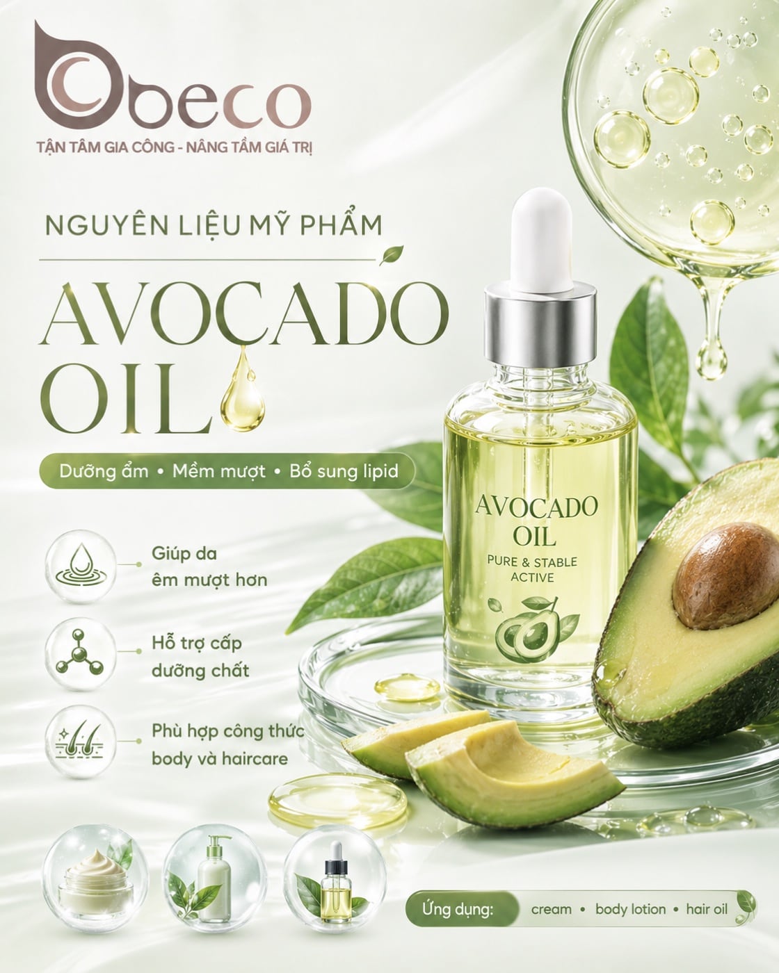 Nguyên liệu Avocado Oil trong danh mục nguyên liệu của BECO