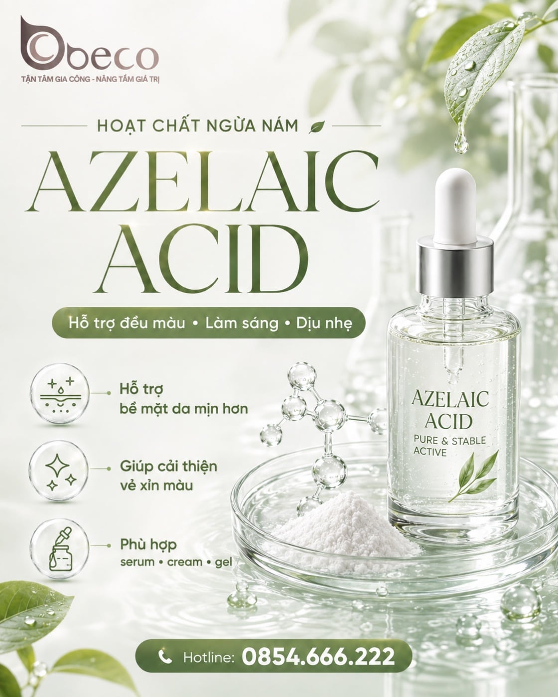 Thẻ Azelaic Acid trong bộ bộ thẻ hoạt chất hỗ trợ đều màu của BECO