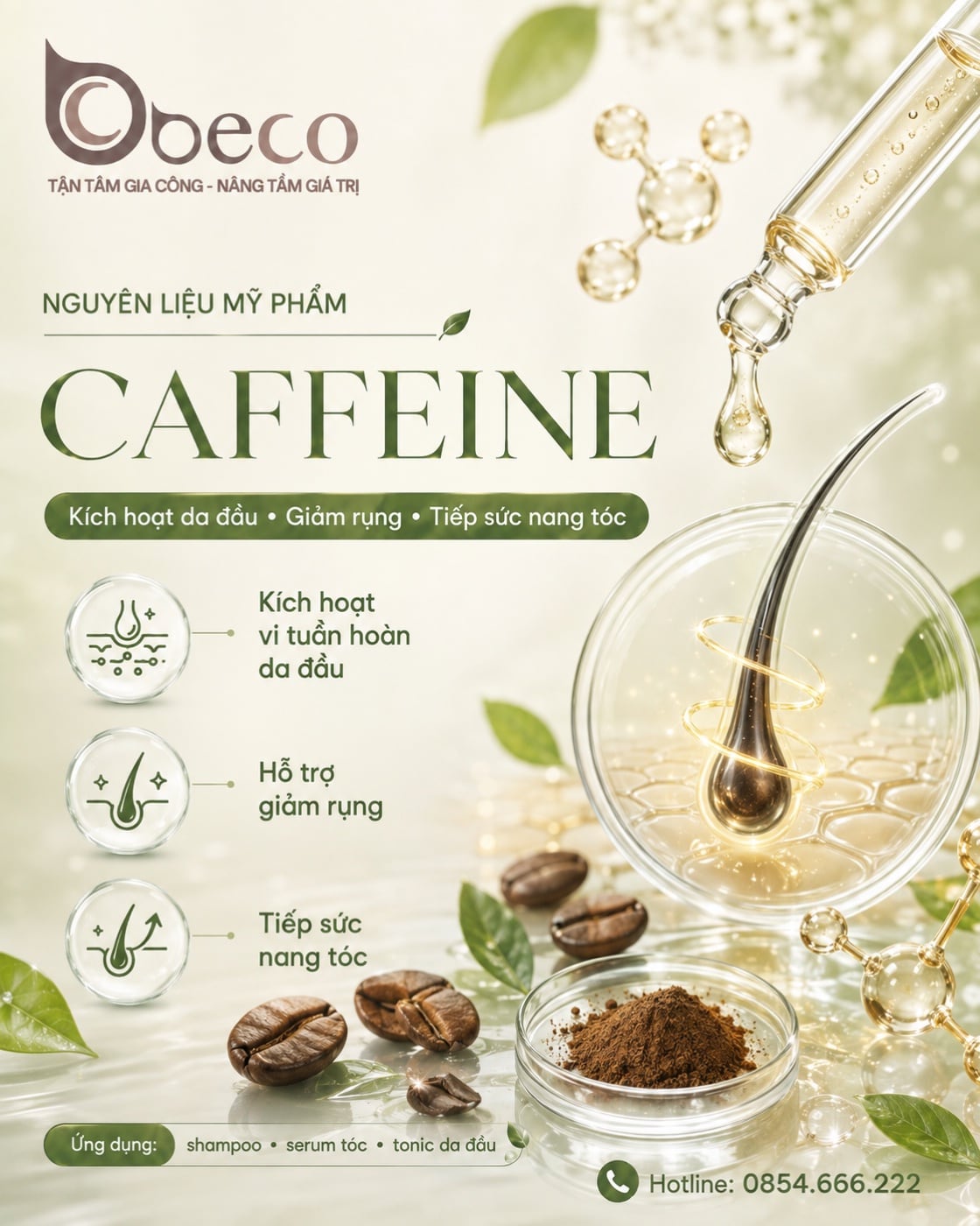 Nguyên liệu Caffeine cho da đầu trong danh mục nguyên liệu của BECO