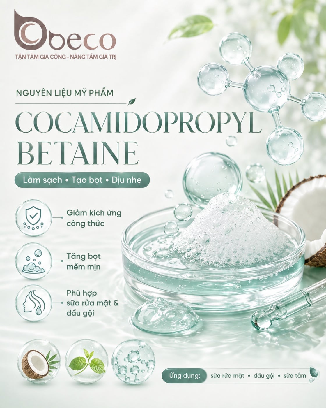 Nguyên liệu Cocamidopropyl Betaine trong danh mục nguyên liệu của BECO