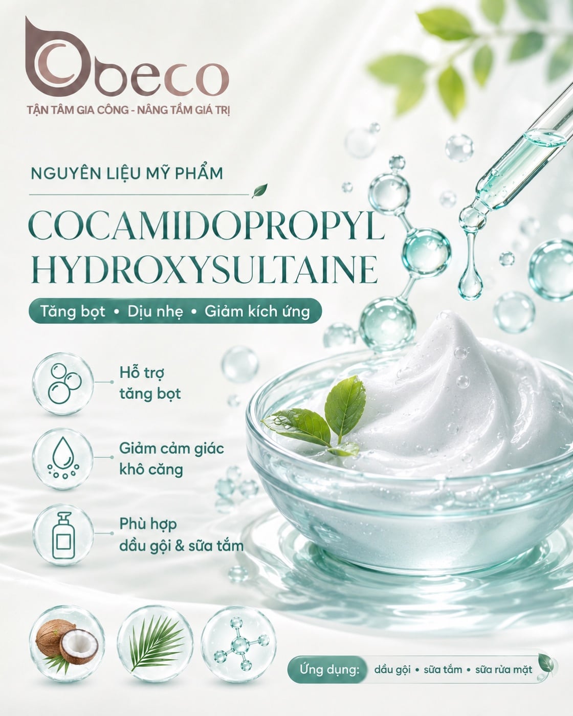 Nguyên liệu Cocamidopropyl Hydroxysultaine trong danh mục nguyên liệu của BECO