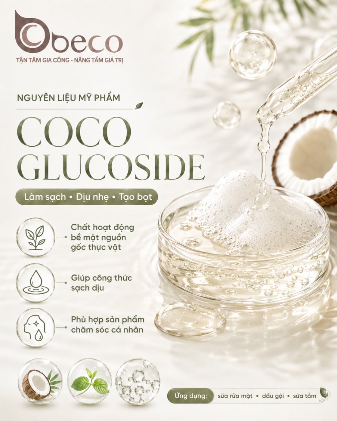 Nguyên liệu Coco Glucoside trong danh mục nguyên liệu của BECO