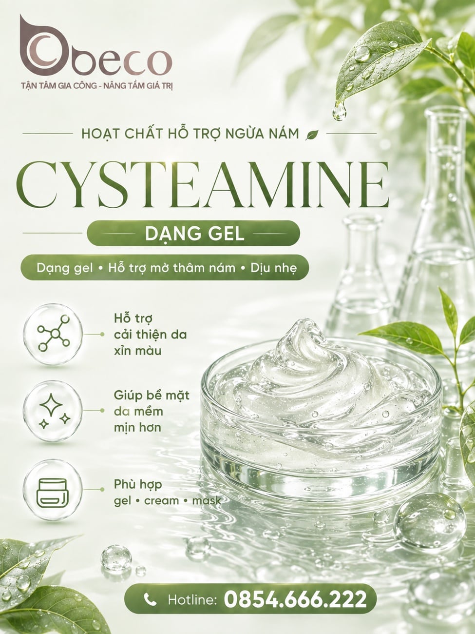 Nguyên liệu Cysteamine dạng gel trong danh mục của BECO