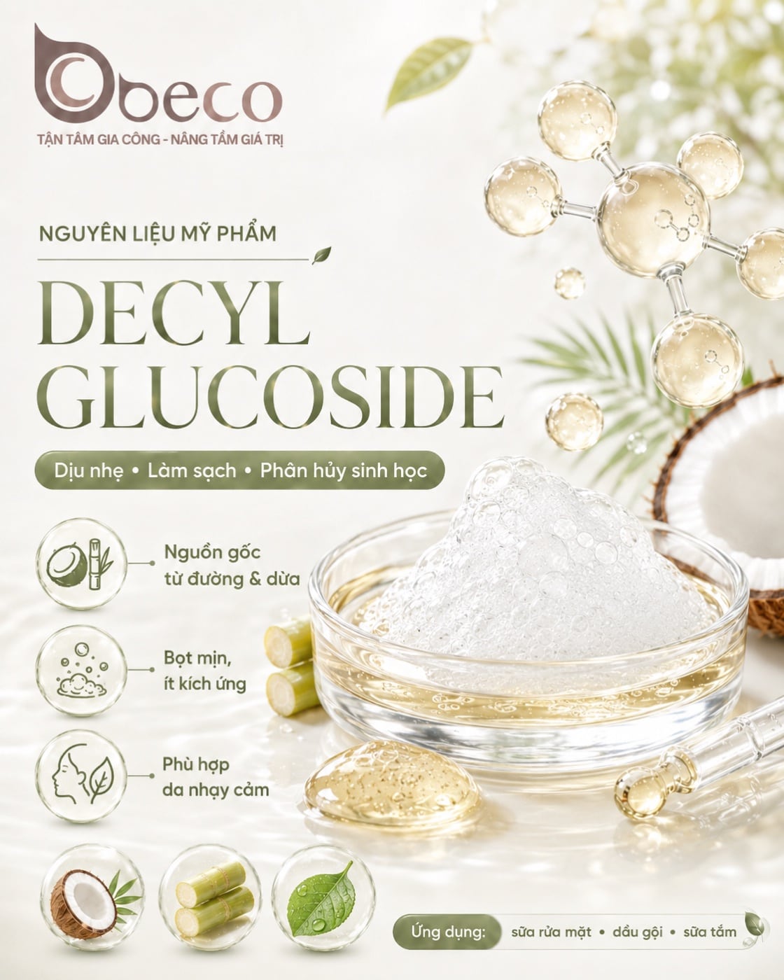 Nguyên liệu Decyl Glucoside trong danh mục nguyên liệu của BECO