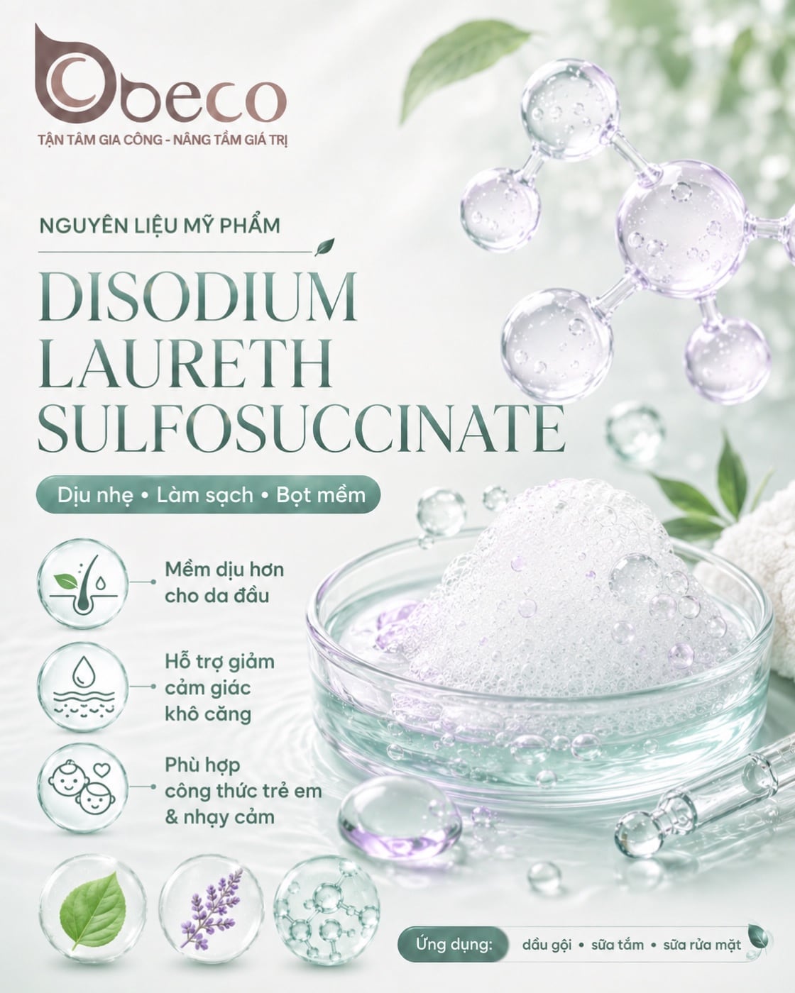 Nguyên liệu Disodium Laureth Sulfosuccinate trong danh mục nguyên liệu của BECO