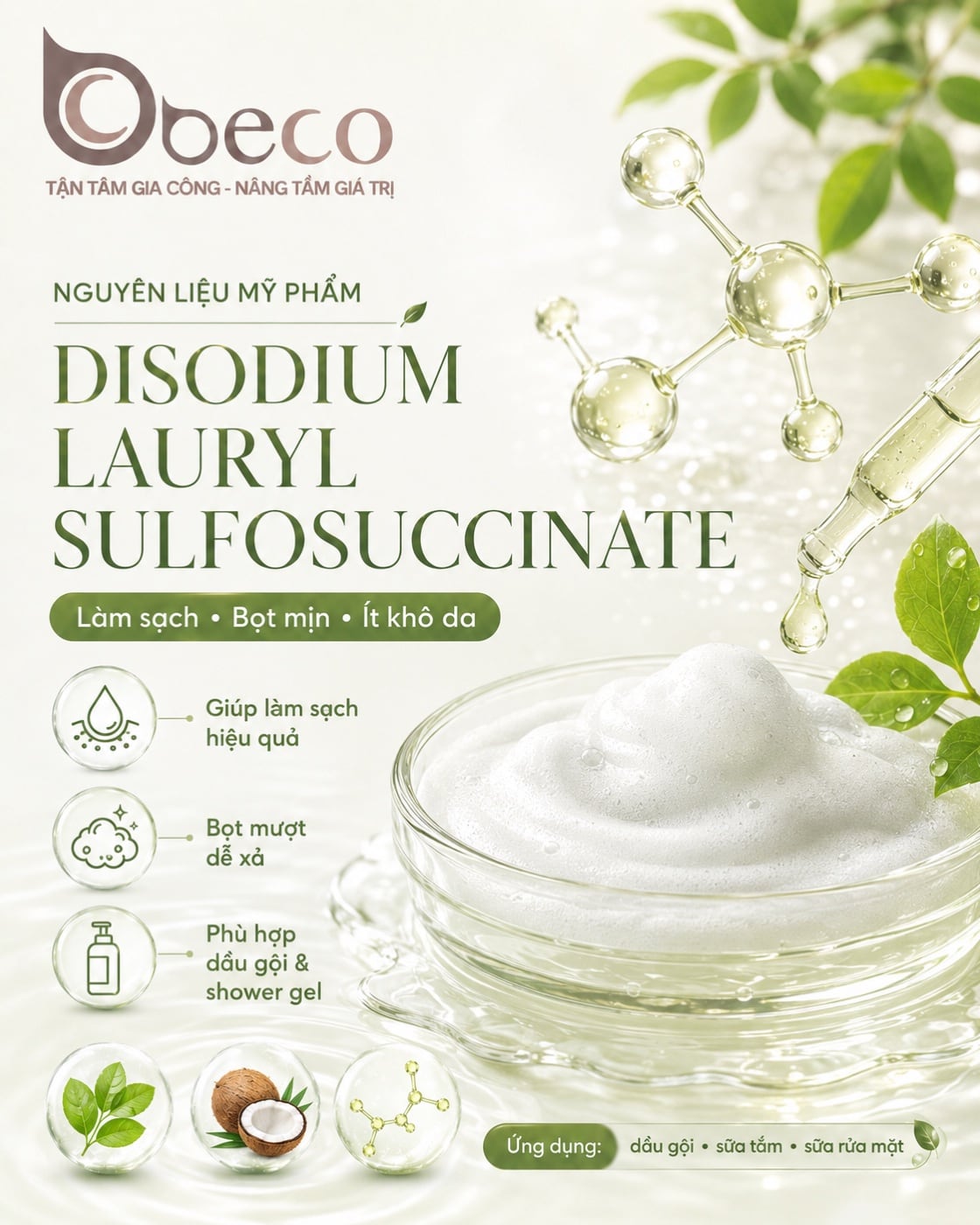 Nguyên liệu Disodium Lauryl Sulfosuccinate trong danh mục nguyên liệu của BECO