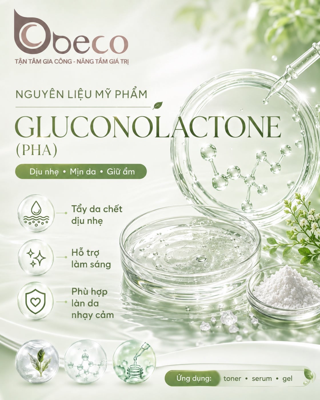 Nguyên liệu Gluconolactone (PHA) trong danh mục nguyên liệu của BECO