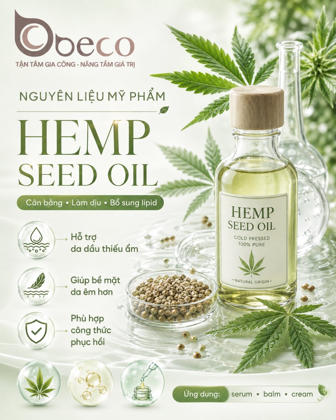 Nguyên liệu Hemp Seed Oil trong danh mục nguyên liệu của BECO