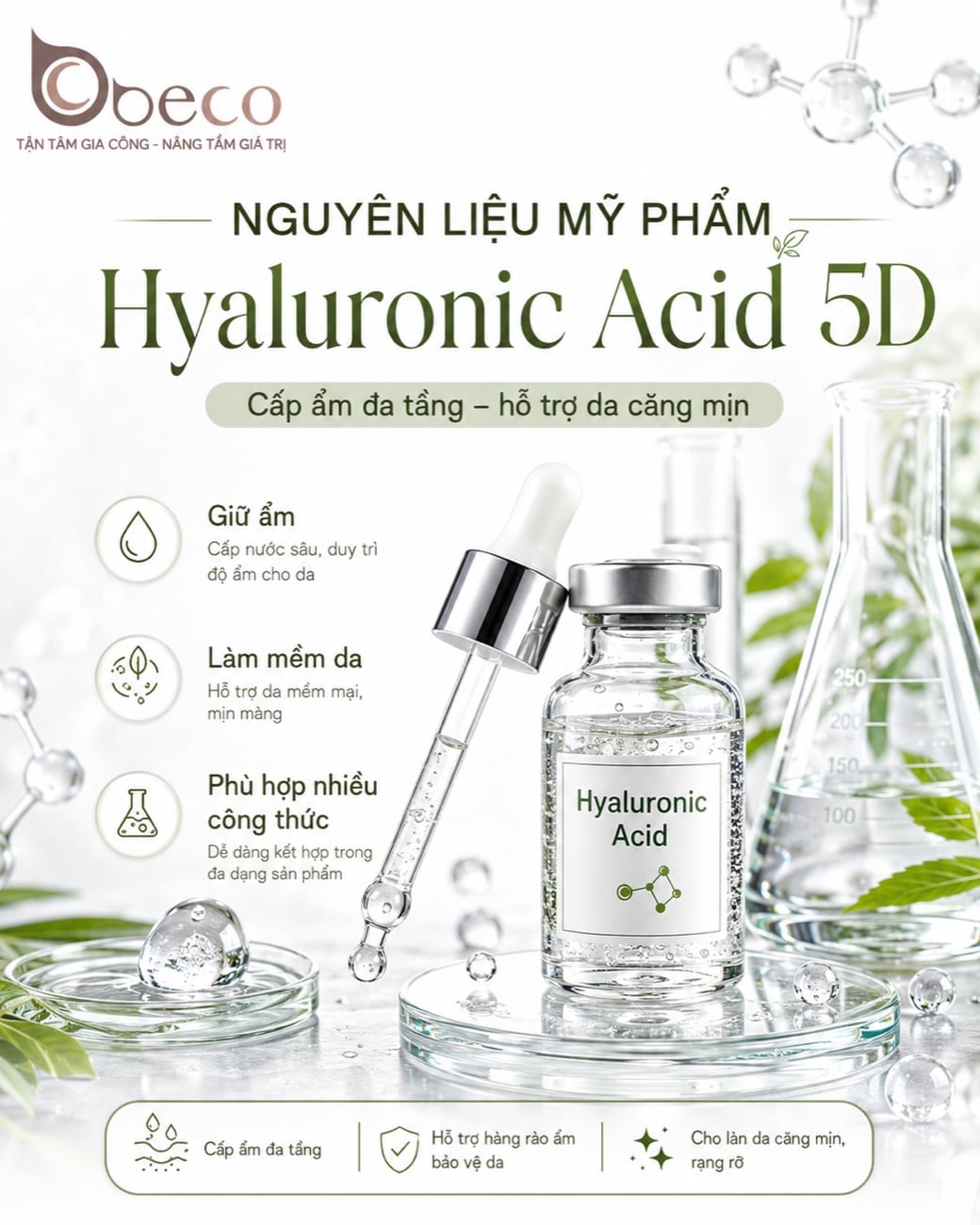 Nguyên liệu Hyaluronic Acid 5D trong danh mục nguyên liệu của BECO