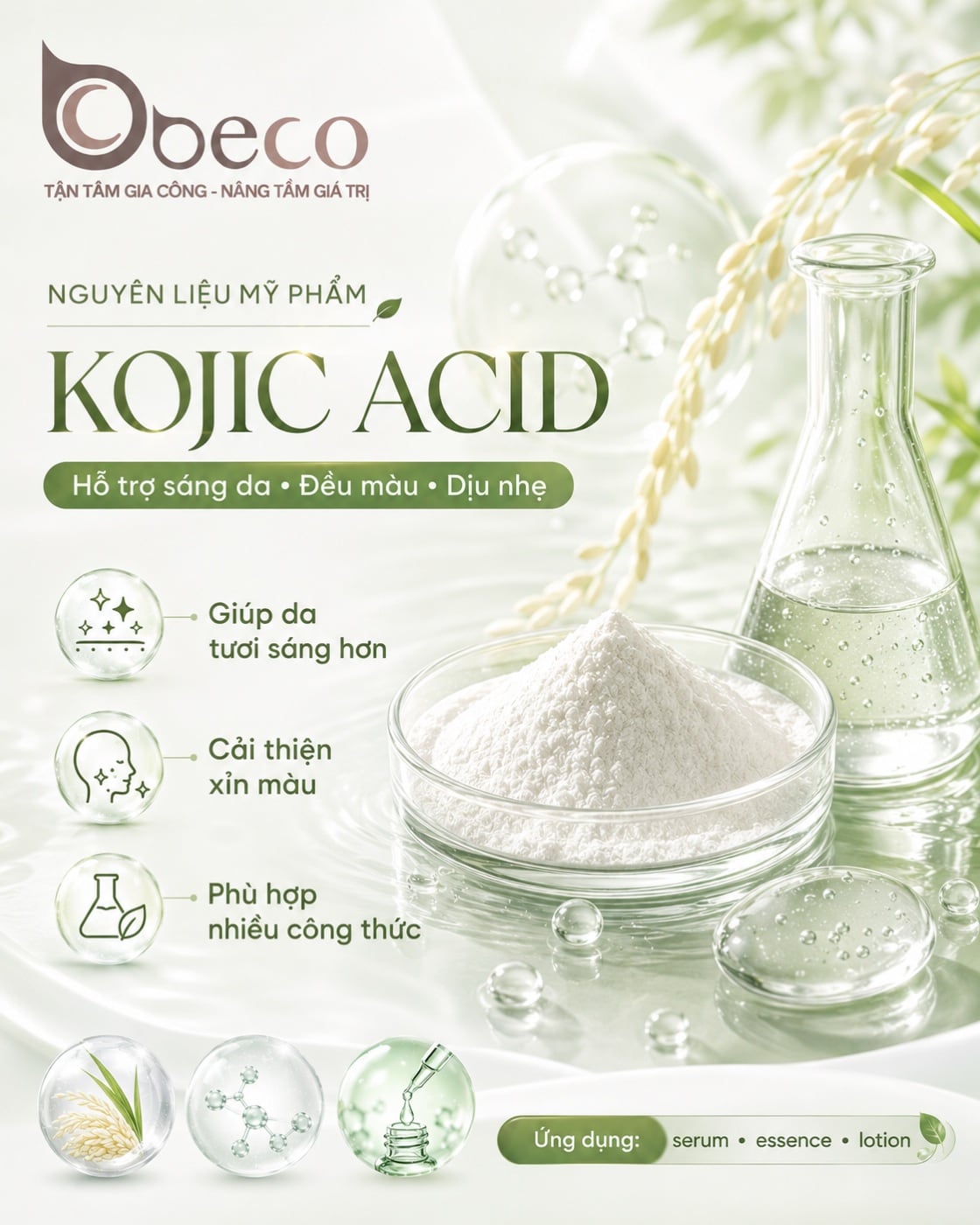 Nguyên liệu Kojic Acid trong danh mục nguyên liệu của BECO