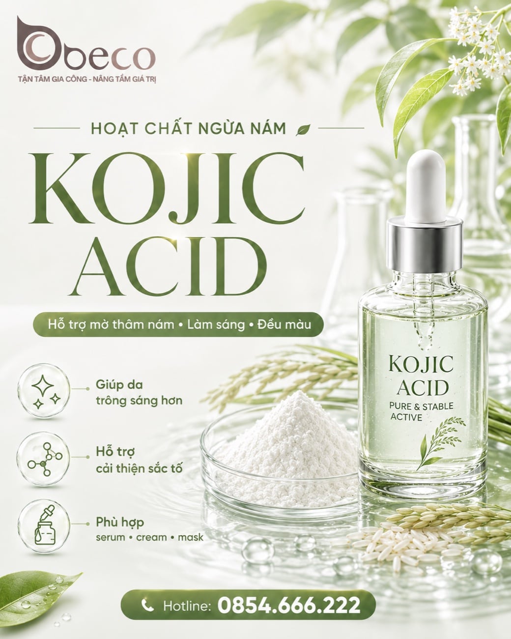 Nguyên liệu Kojic Acid trong danh mục nguyên liệu của BECO