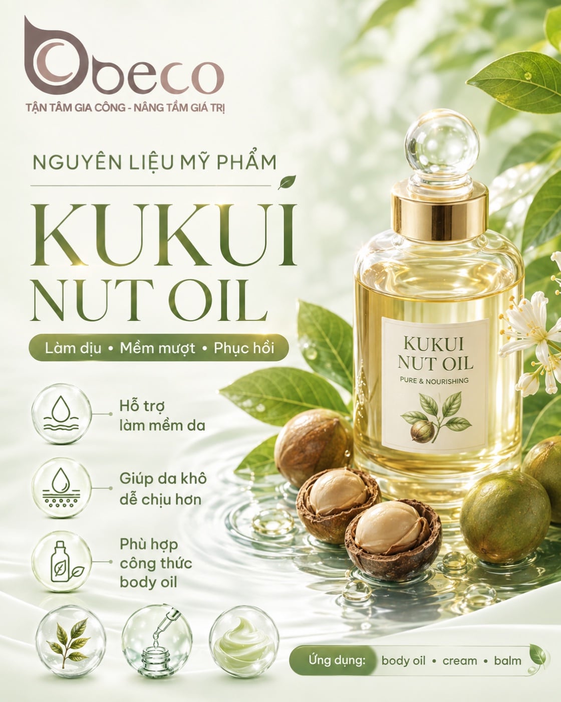 Nguyên liệu Kukui Nut Oil trong danh mục nguyên liệu của BECO