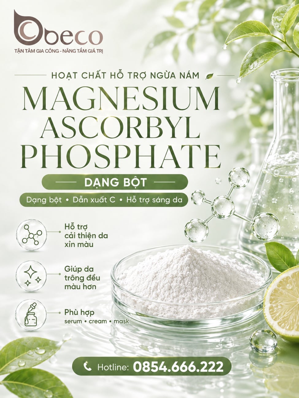 Nguyên liệu Magnesium Ascorbyl Phosphate trong danh mục của BECO