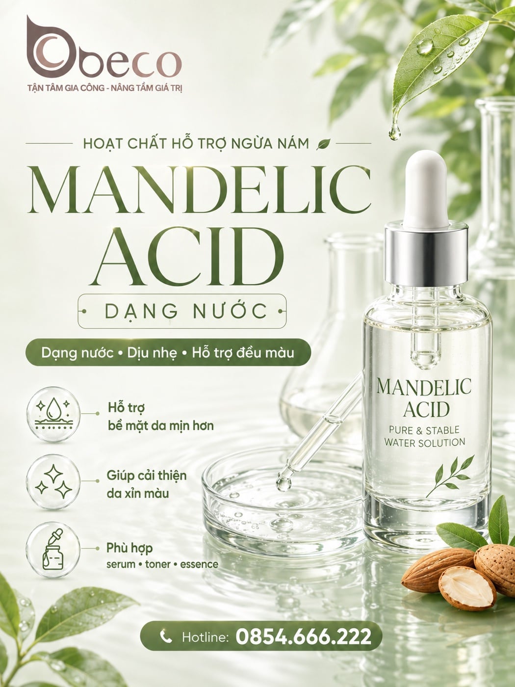 Nguyên liệu Mandelic Acid trong danh mục nguyên liệu của BECO