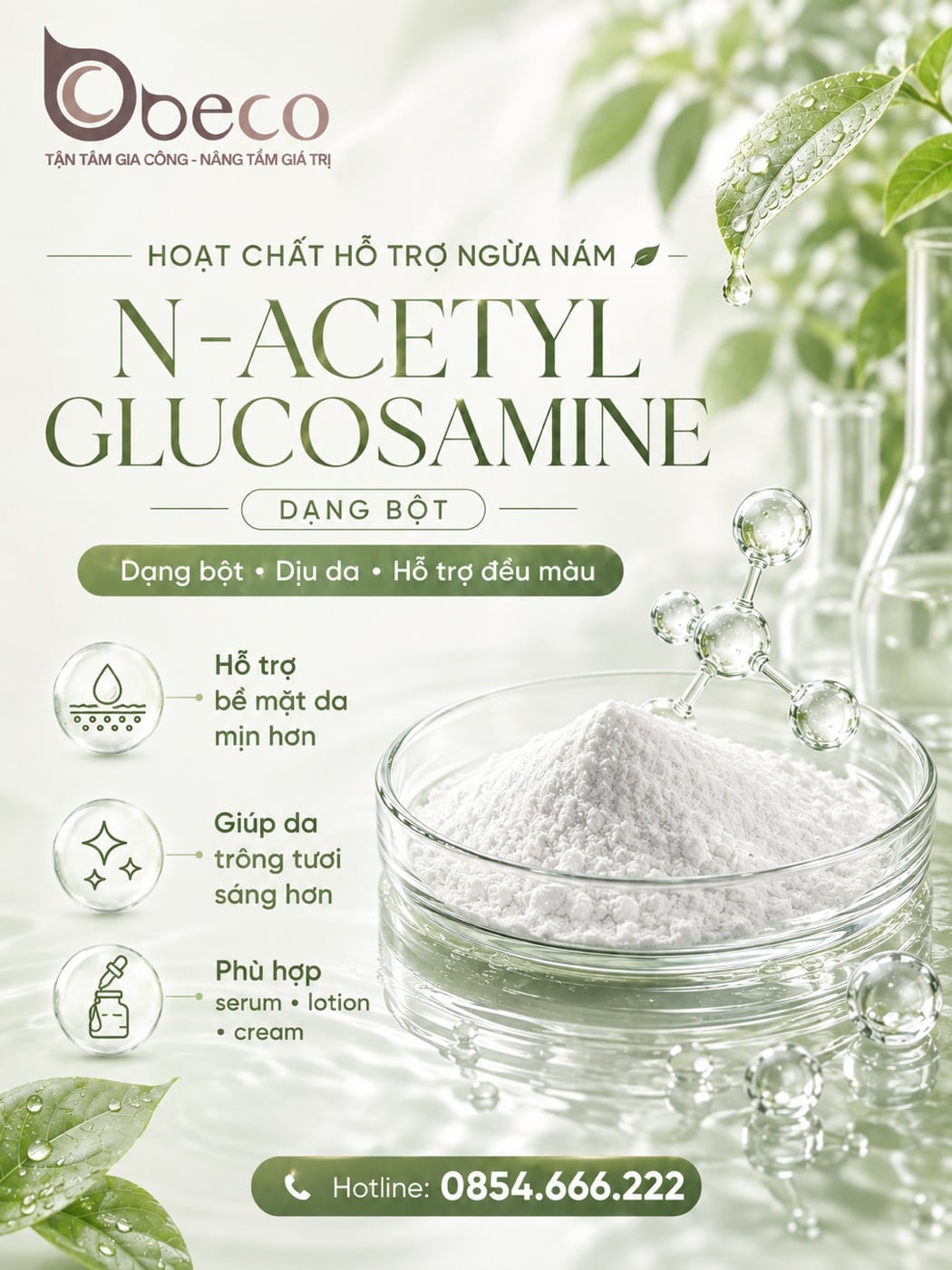 Nguyên liệu N-Acetyl Glucosamine (dạng bột) trong danh mục nguyên liệu của BECO