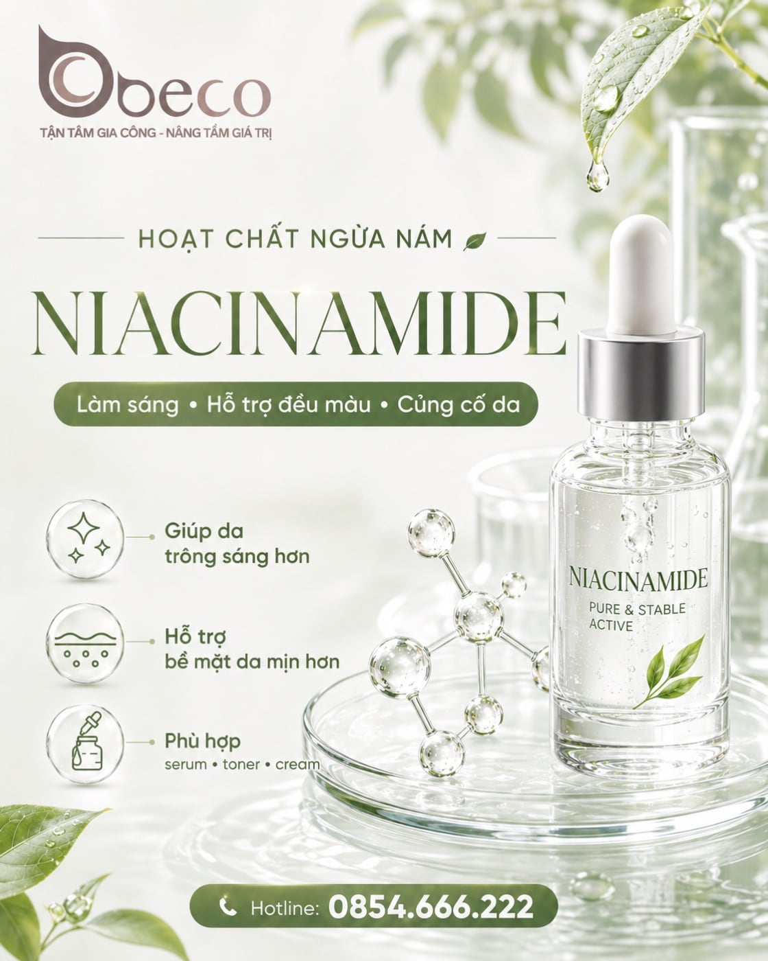 Thẻ Niacinamide trong bộ bộ thẻ hoạt chất hỗ trợ đều màu của BECO