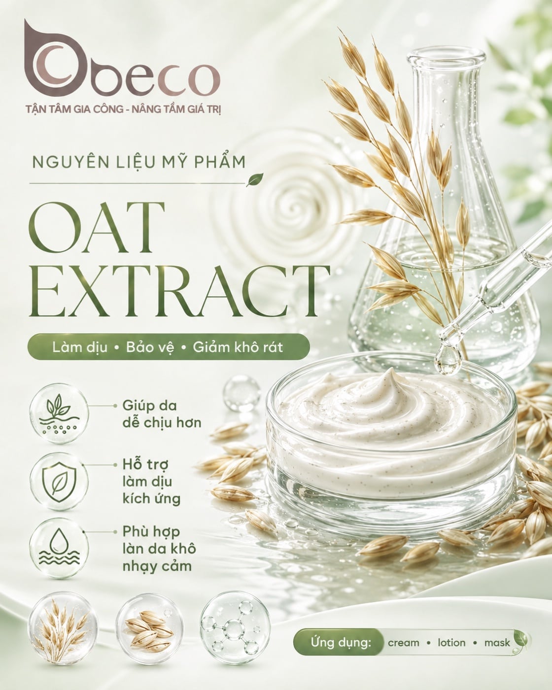 Nguyên liệu Oat Extract trong danh mục nguyên liệu của BECO