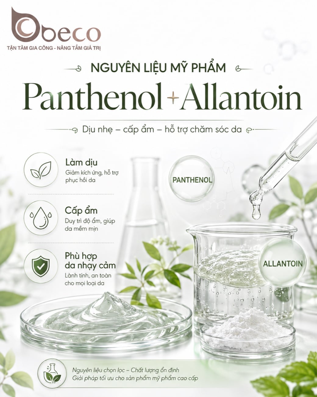 Nguyên liệu Panthenol kết hợp Allantoin trong danh mục của BECO