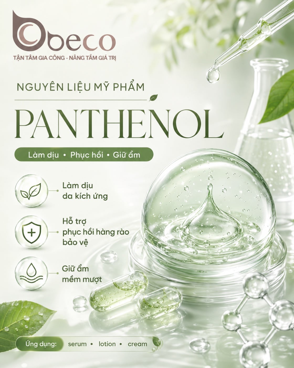 Nguyên liệu Panthenol (Vitamin B5) trong danh mục nguyên liệu của BECO