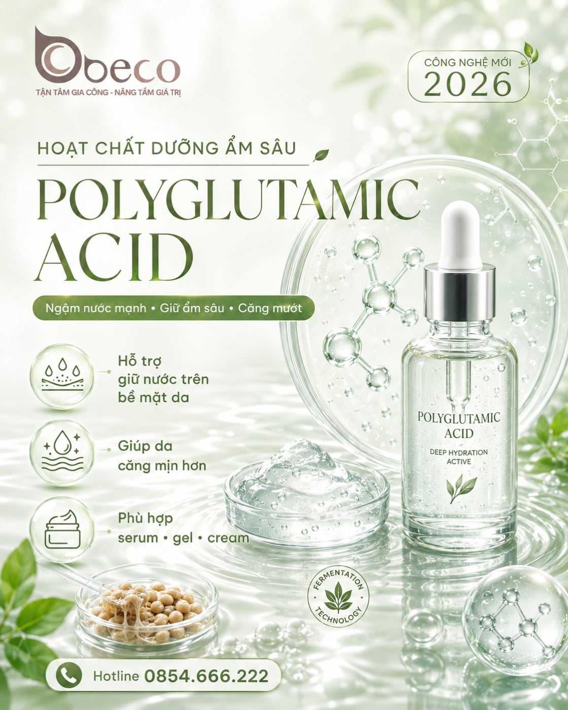 Nguyên liệu Polyglutamic Acid trong danh mục nguyên liệu của BECO