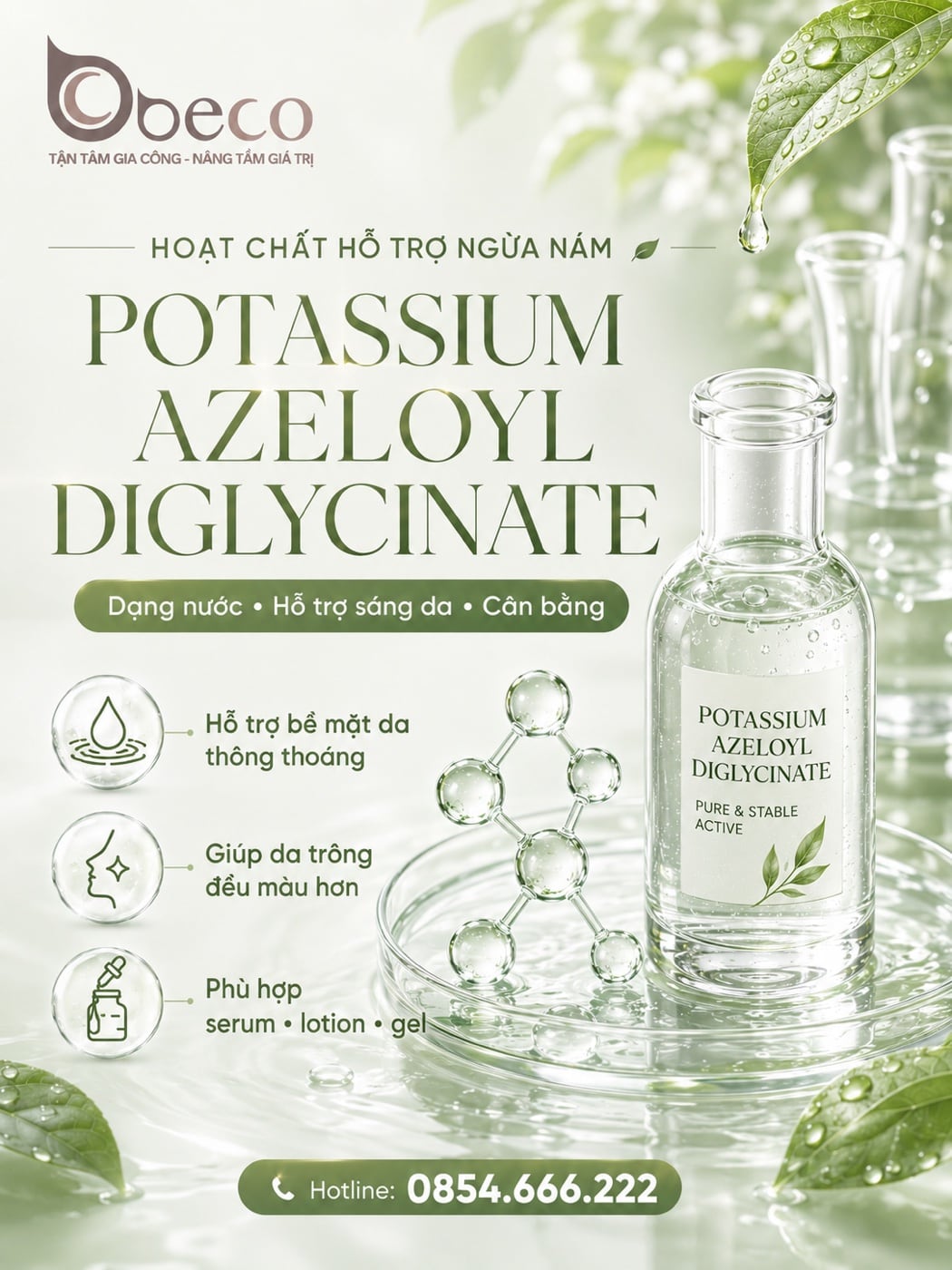 Nguyên liệu Potassium Azeloyl Diglycinate trong danh mục nguyên liệu của BECO