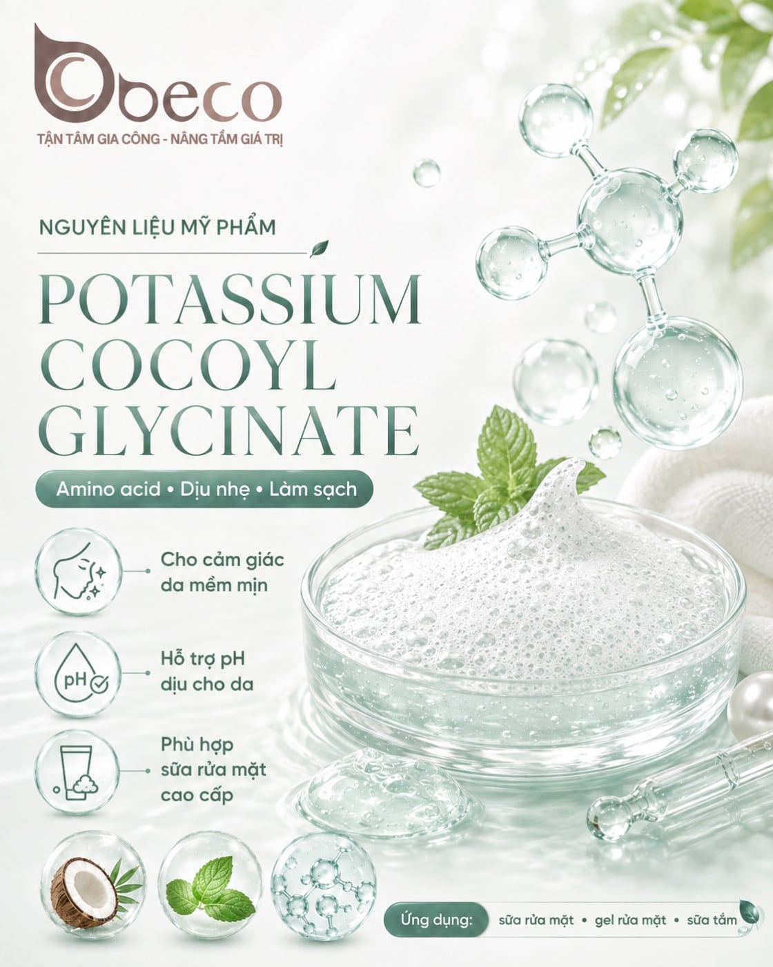 Nguyên liệu Potassium Cocoyl Glycinate trong danh mục nguyên liệu của BECO