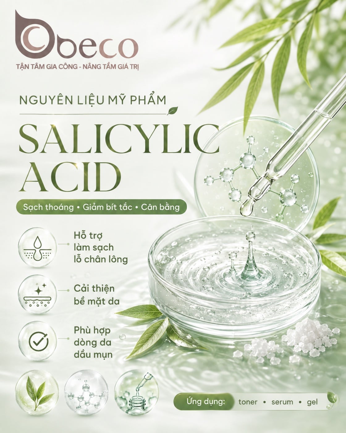 Nguyên liệu Salicylic Acid trong danh mục nguyên liệu của BECO