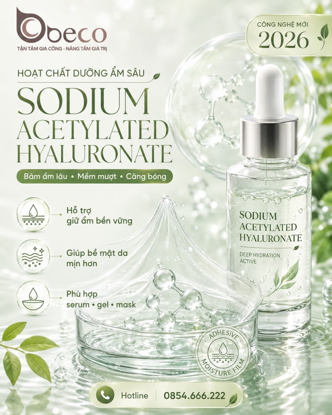 Nguyên liệu Sodium Acetylated Hyaluronate trong danh mục nguyên liệu của BECO