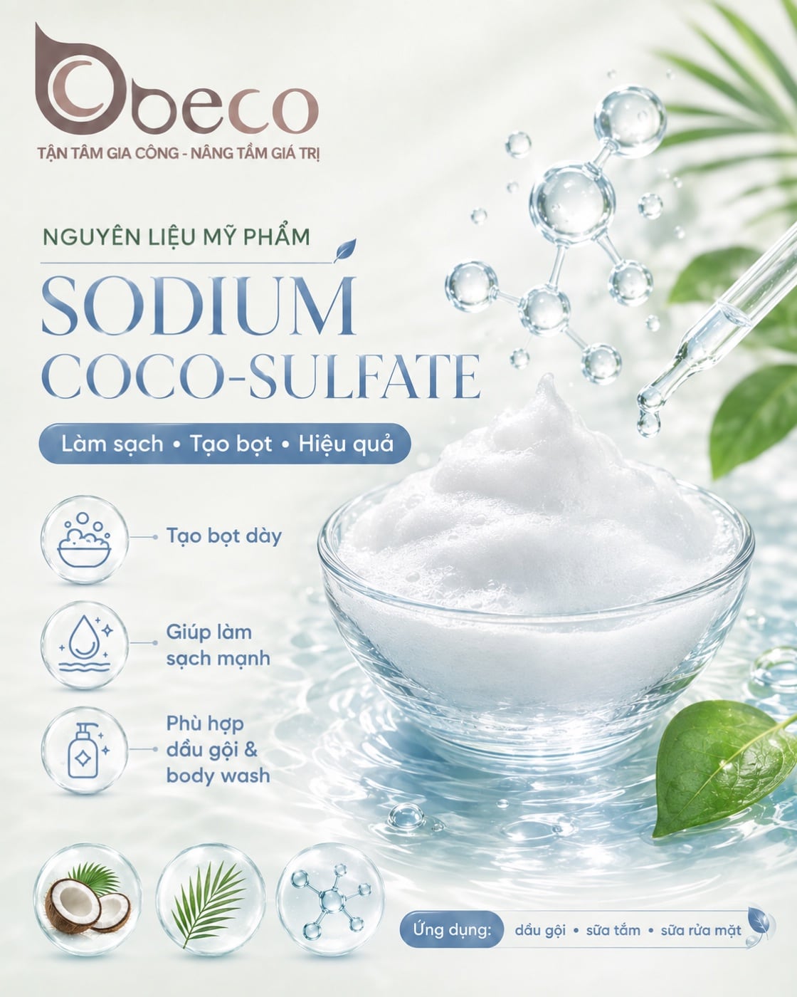 Nguyên liệu Sodium Coco-Sulfate trong danh mục nguyên liệu của BECO