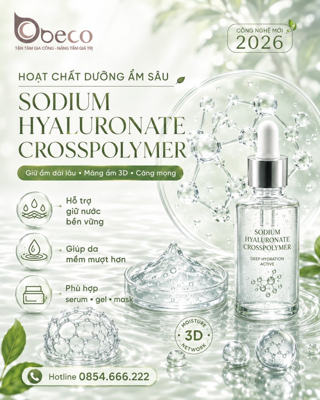 Nguyên liệu Sodium Hyaluronate Crosspolymer trong danh mục nguyên liệu của BECO