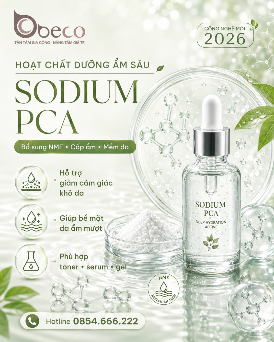 Nguyên liệu Sodium PCA trong danh mục nguyên liệu của BECO