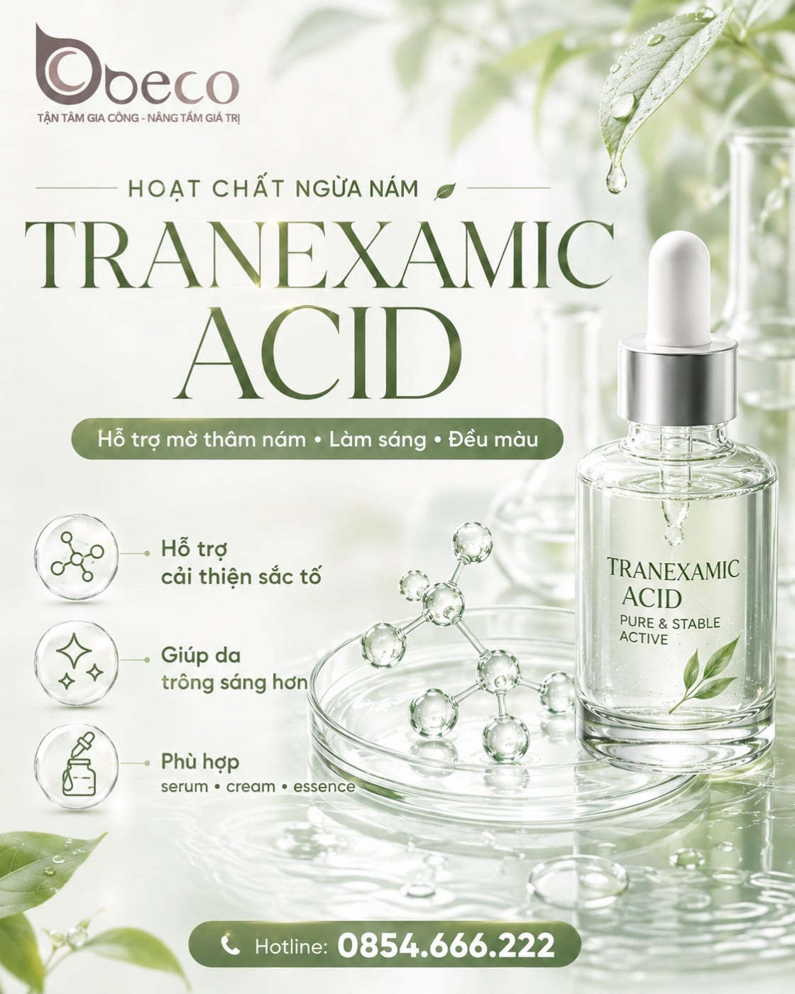 Thẻ Tranexamic Acid trong bộ bộ thẻ hoạt chất hỗ trợ đều màu của BECO