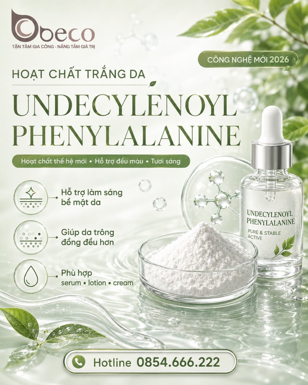 Nguyên liệu Undecylenoyl Phenylalanine trong danh mục của BECO