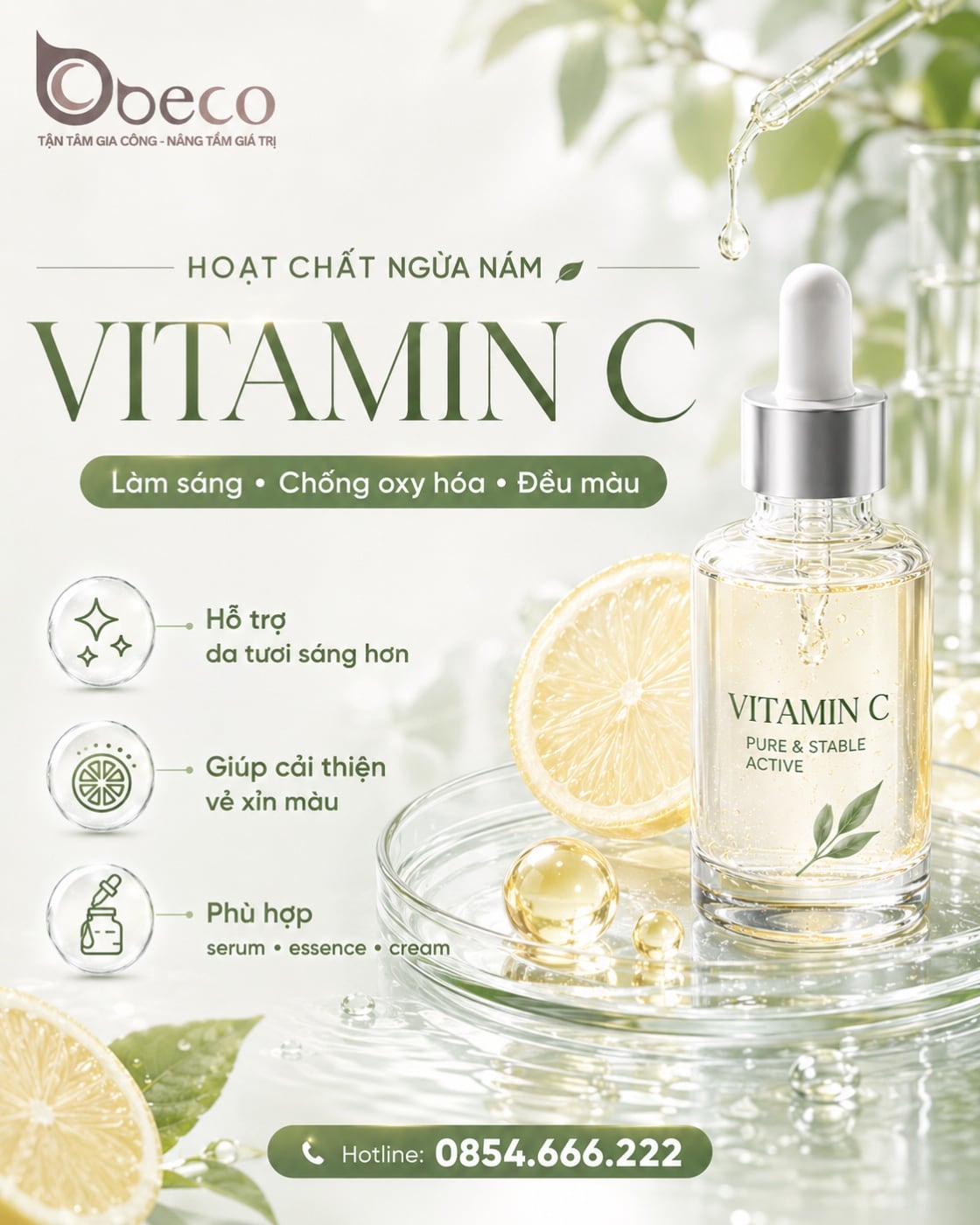 Thẻ Vitamin C trong bộ bộ thẻ hoạt chất hỗ trợ đều màu của BECO