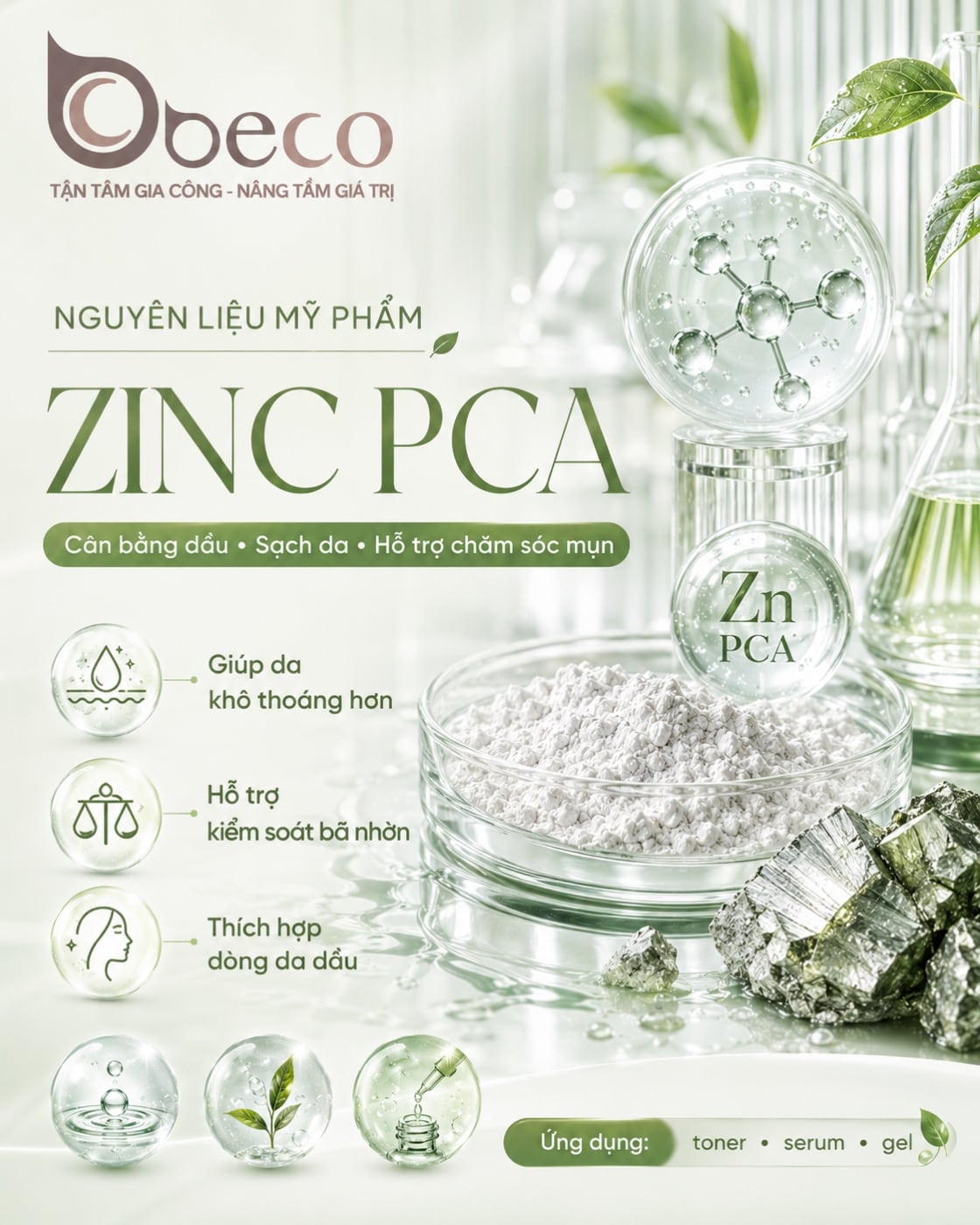 Nguyên liệu Zinc PCA trong danh mục nguyên liệu của BECO