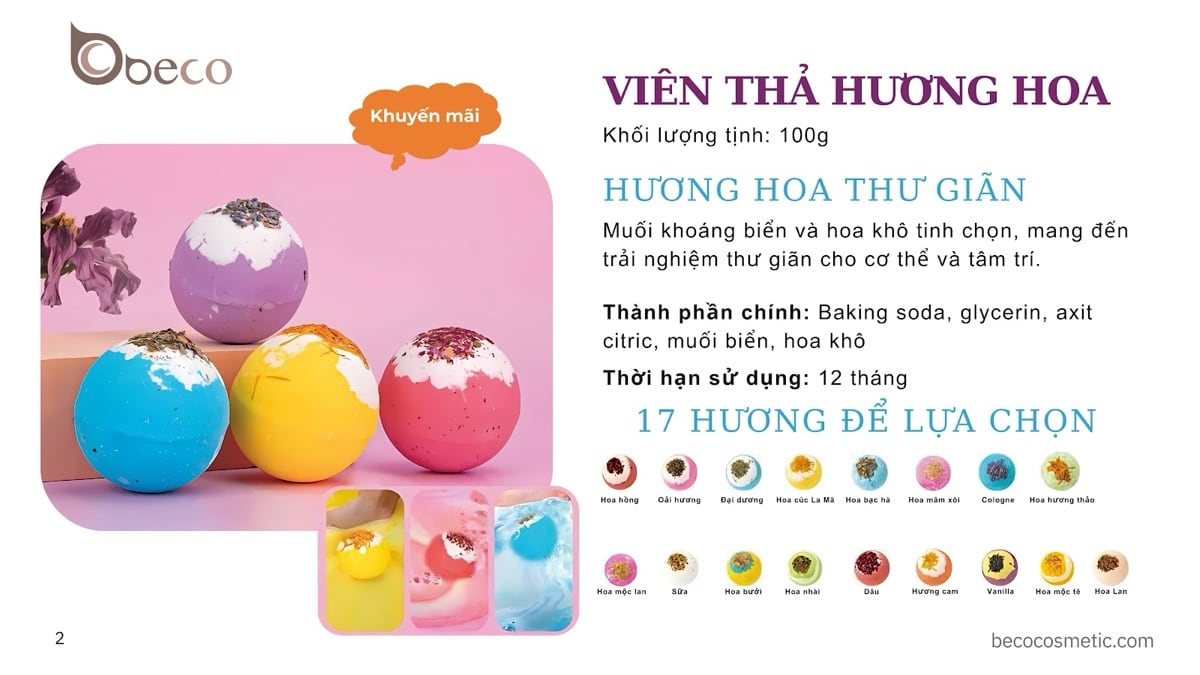 Viên sủi thả bồn tắm hương hoa do BECO sản xuất