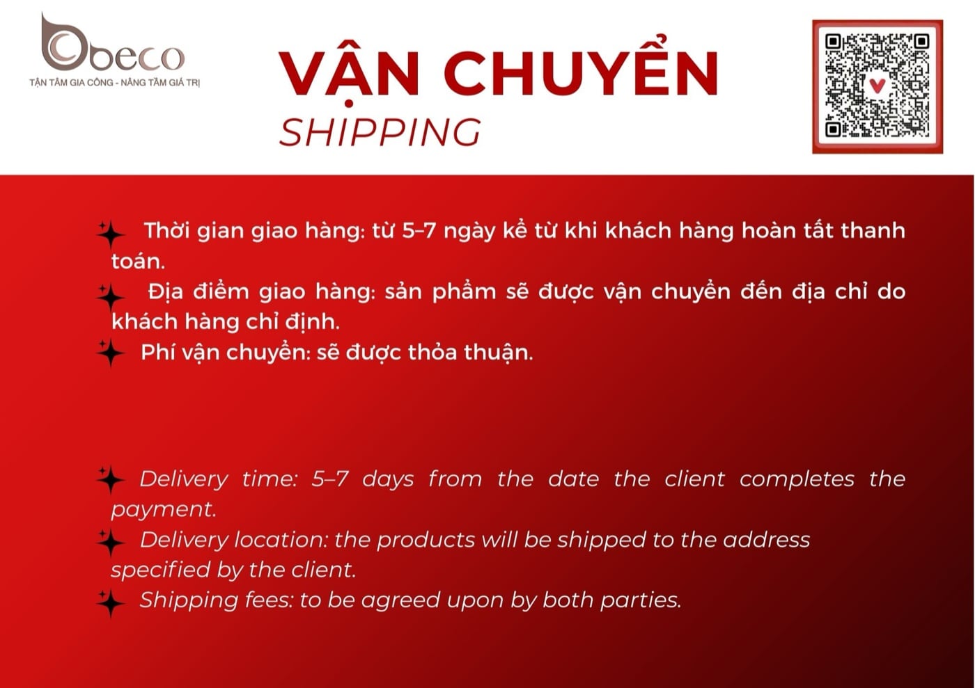 Điều khoản vận chuyển trong báo giá của BECO