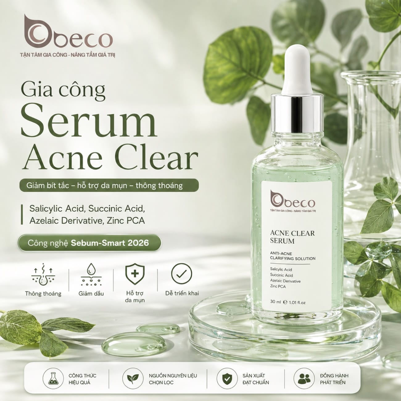 Serum Acne Clear do BECO gia công, nền Salicylic Acid và Zinc PCA