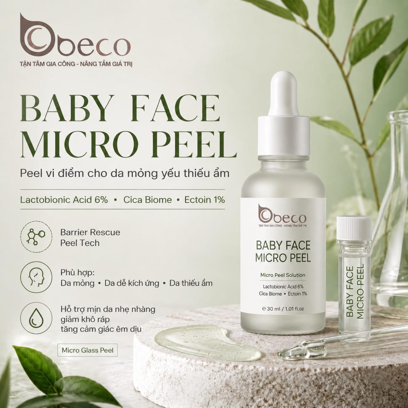Serum Baby Face Micro Peel do BECO gia công, nền Lactobionic Acid dịu nhẹ