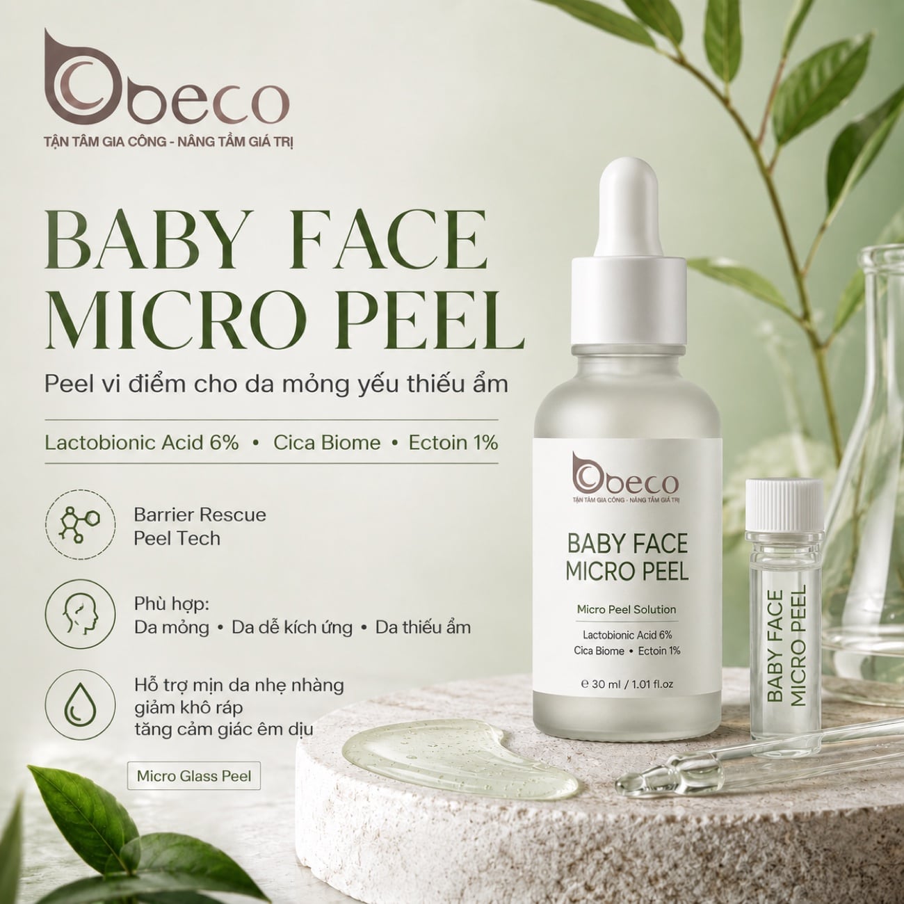 Serum Baby Face Micro Peel do BECO gia công, nền Lactobionic Acid dịu nhẹ