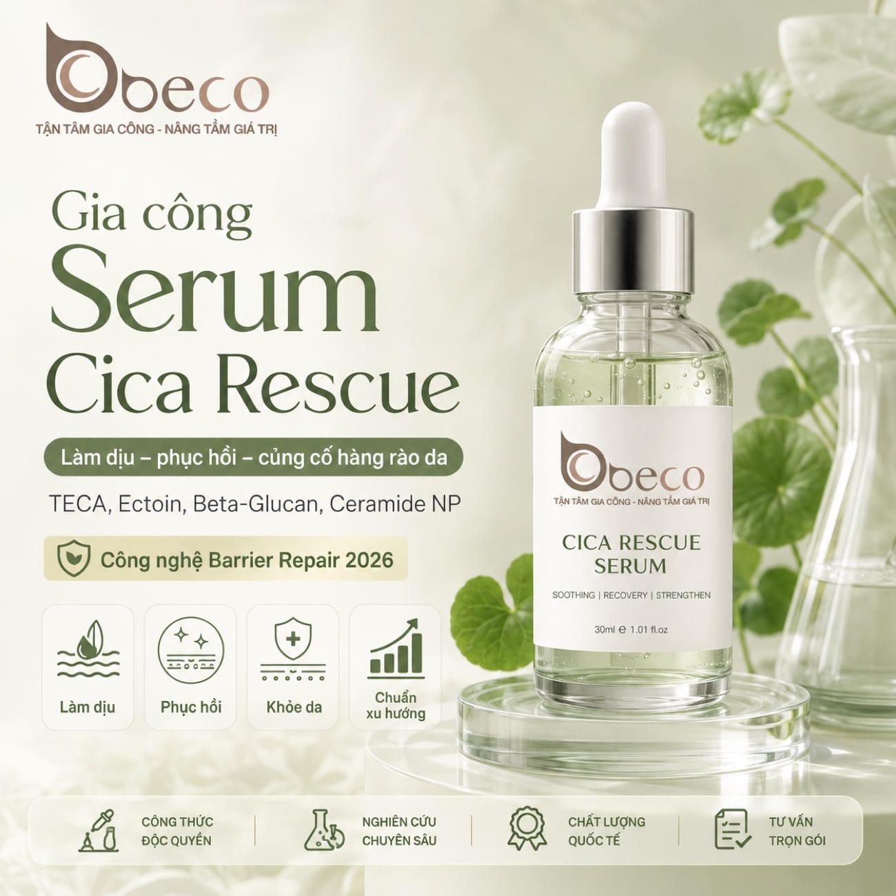 Serum Cica Rescue do BECO gia công, nền TECA và Ceramide NP