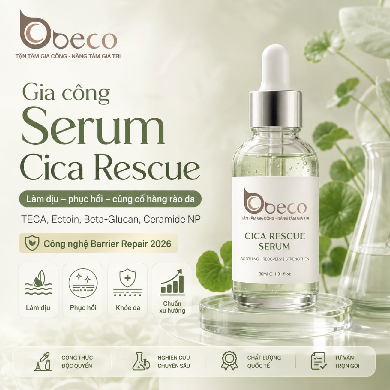 Serum Cica Rescue do BECO gia công, nền TECA và Ceramide NP